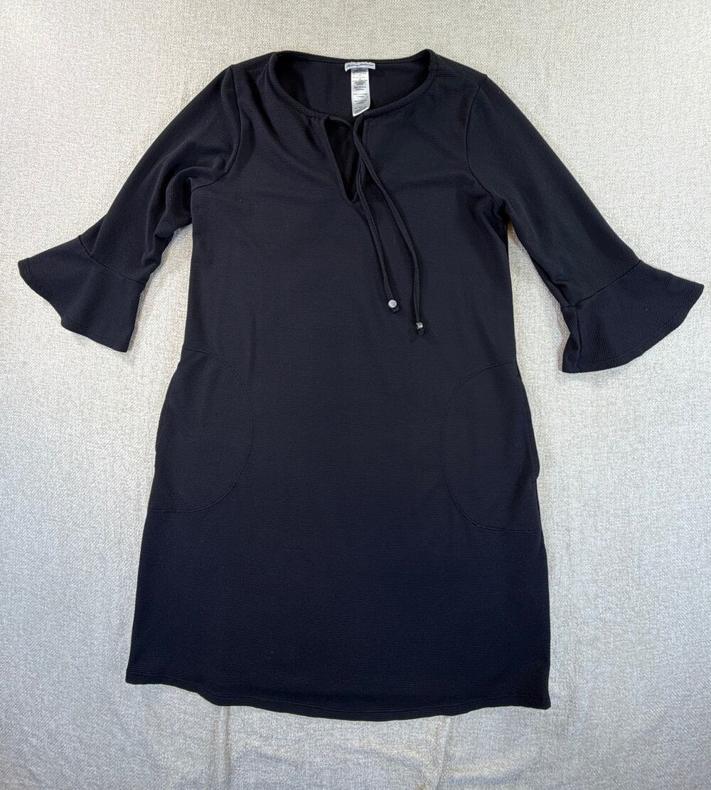 Tommy Bahama Women's Medium Black 3/4 Sleeve Knee Length Pullover Dress Resort